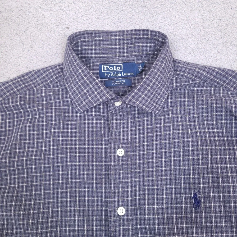 Vintage Polo Ralph Lauren Shirt‎ Mens Large Blue Plaid Stanton Classic Fit *Read